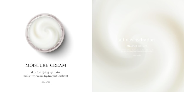 Vector moisturizing cream or swirl cosmetic cream, top view .