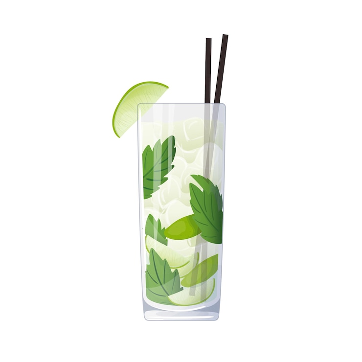 Vector mojito cocktail alcoholic drink hand drawn in cartoon style