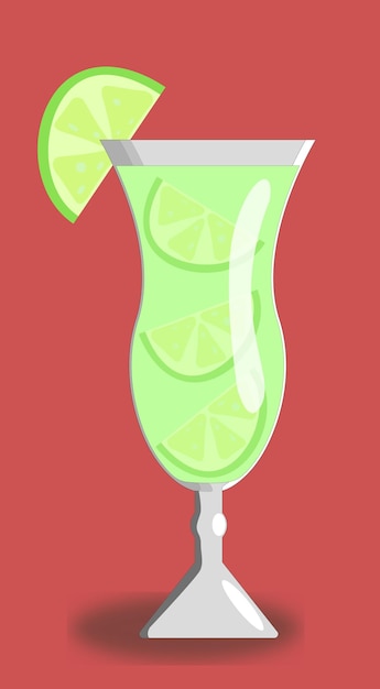 Vettore mojito cocktail in vetro o cocktail con lime rinfrescante bevanda verde su sfondo rosso vettore