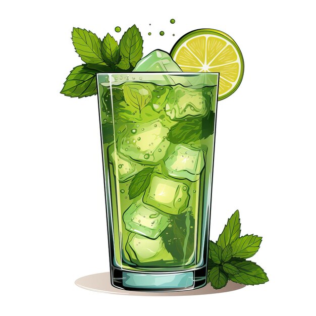 Mojito vector vlakke geometrische waterverf witte achtergrond isoleren