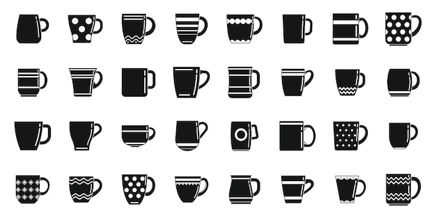 Mok pictogrammen instellen eenvoudige vector. Koffiekop. Stoom hete mok