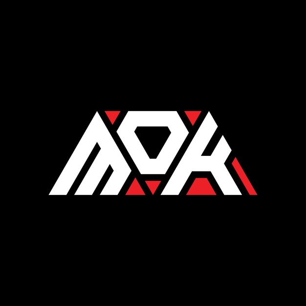 MOK треугольная буква дизайн логотипа с треугольной формой MOK триугольная конструкция логотипа монограмма MOK трехугольный вектор логотипа шаблон с красным цветом MOK трехкутный логотип простой элегантный и роскошный логотип MOK