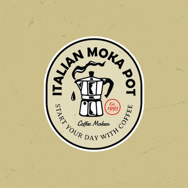 Vettore illustrazione del distintivo del logo del caffè con caffettiera moka