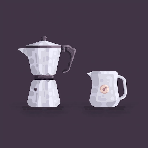 Moka pot koffiezetapparaat en jug vector illustration