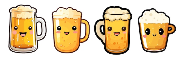 Mokken bier met lachende gezichten Cartoon vectorillustratie geïsoleerd op een witte achtergrond