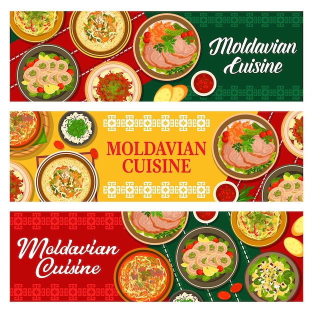 Vector moldavian food banners, moldovan cuisine menu