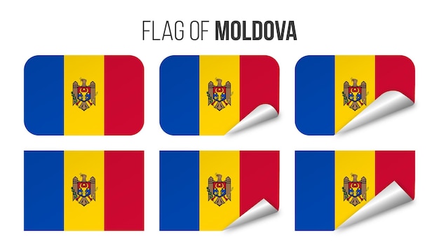 Set di adesivi per etichette della bandiera della moldavia illustrazione vettoriale bandiere 3d della moldova isolate su bianco