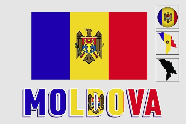 Vector moldova flag and map in a vector graphic