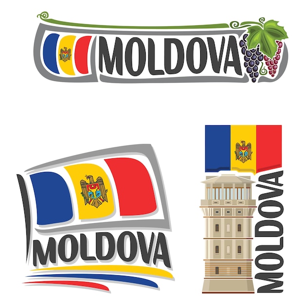 Moldova Flag Travel Souvenir Sticker Skyline Landmark Logo Badge Stamp Seal Emblem EPS