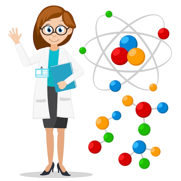 분자 원자와 과학자 여성