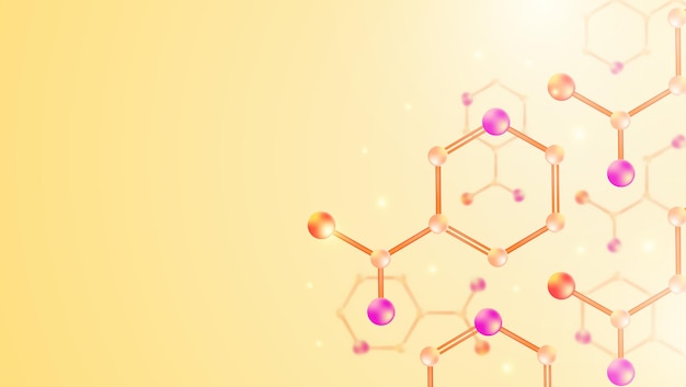 Molecular structure and orange spherical molecule illustration