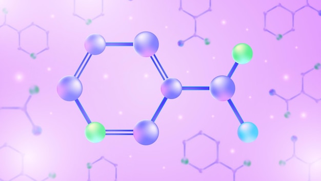 Molecular structure and purple spherical molecule illustration