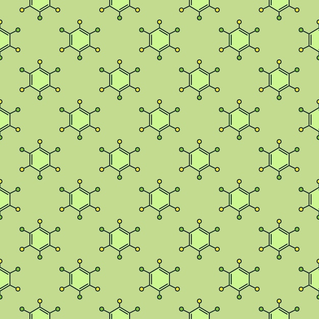 Molecular structure vector chemical concept green seamless pattern