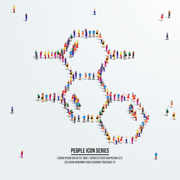 Molecule concept. a large group of people form to create a\
shape molecule. people icon series.