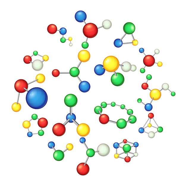 Набор иконок молекулы, мультяшном стиле