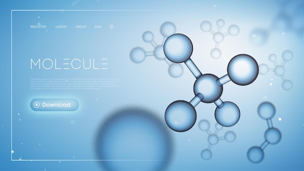 Presentazione del dna di scienza delle molecole. sfondo chimico. modello di composizione del fondo delle particelle molecolari. rete astratta del gene.