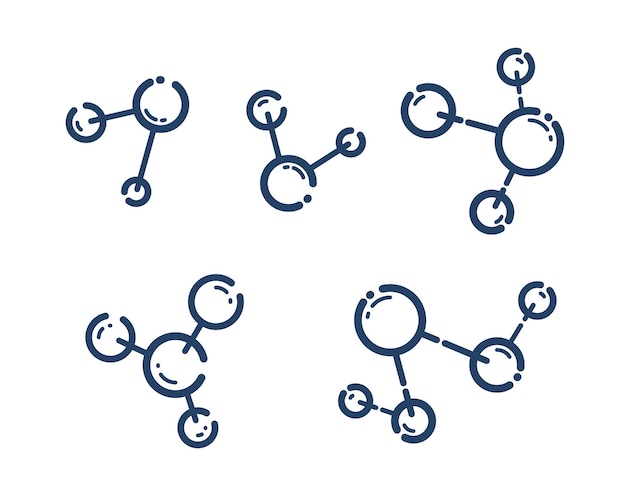 Molecule vector linear icons set, science chemistry and physics line art symbols collection.