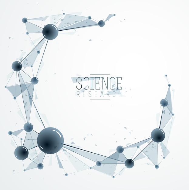 Molecules and atoms vector abstract background, science chemistry and physics theme illustration, micro and nano research and technology theme, microscopic particles.