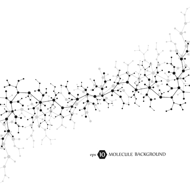 Vettore concetto di molecole di neuroni e sistema nervoso. ricerca medico scientifica. struttura molecolare con particelle. sfondo di scienza e tecnologia per banner o volantino. eps 10 illustrazione vettoriale.