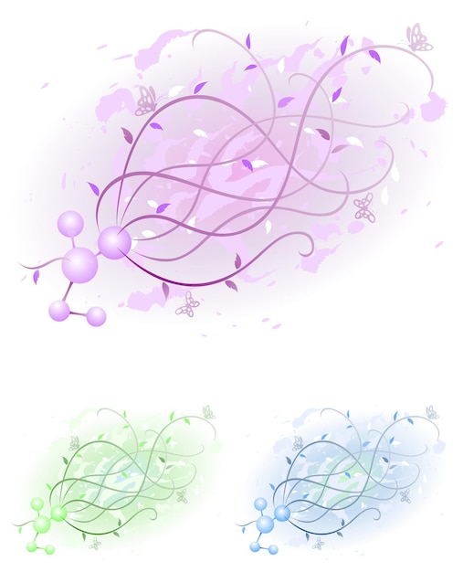 葉とツタの枝を持つ自然の分子