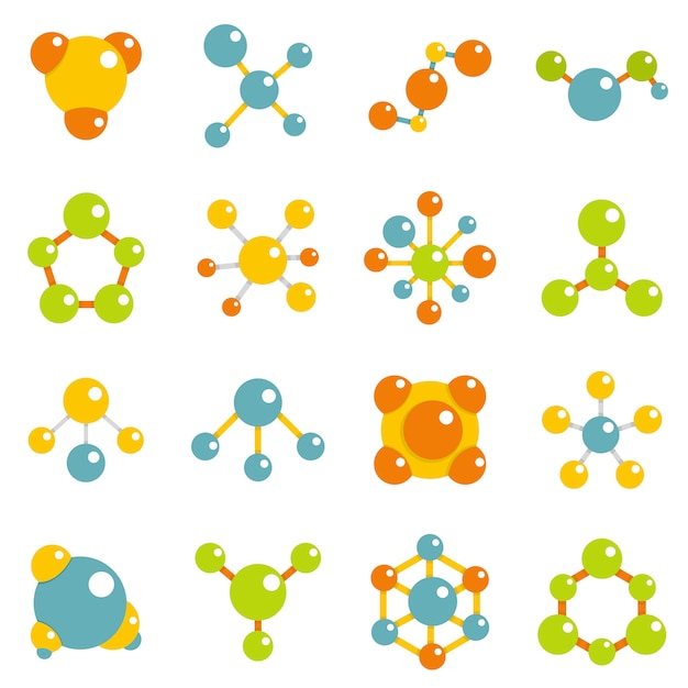 Molecuul pictogrammen instellen in vlakke stijl