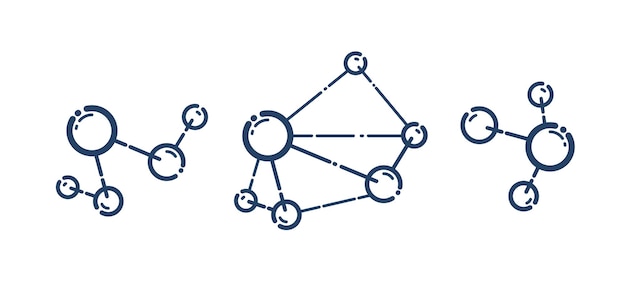 Molecuul vector lineaire iconen set, wetenschap scheikunde en natuurkunde lijn kunst symbolen collectie.