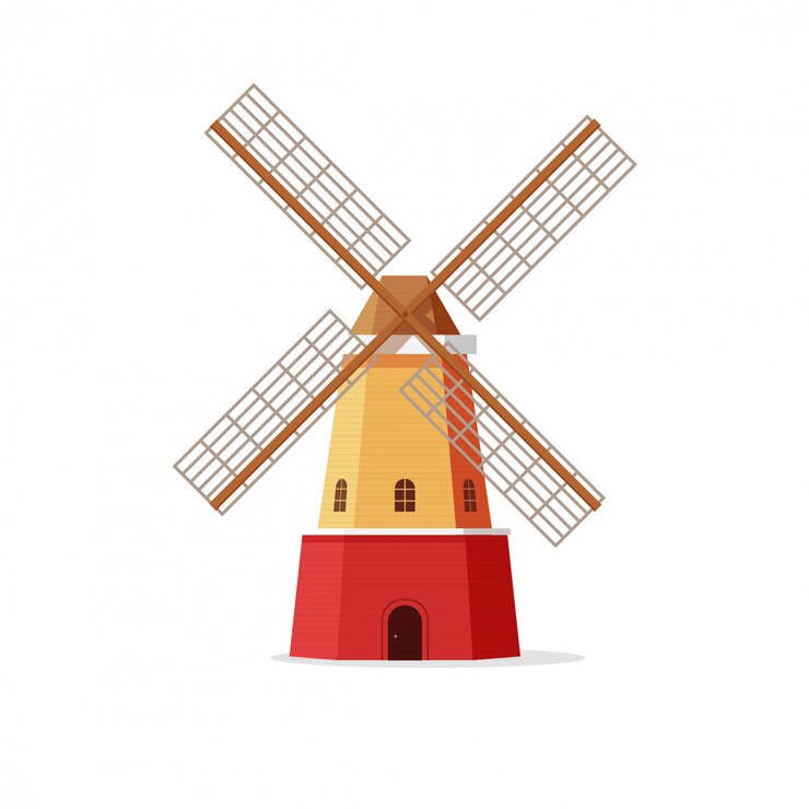 Vector molen of windmolen vectorillustratie in vlakke geïsoleerde stijl