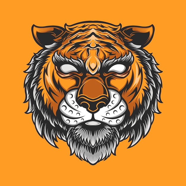 Mollige tijger geïsoleerd op een oranje achtergrond
