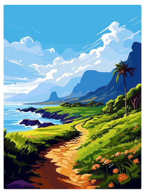 Molokai hawaii vintage travel poster souvenir postcard portrait painting wpa illustration