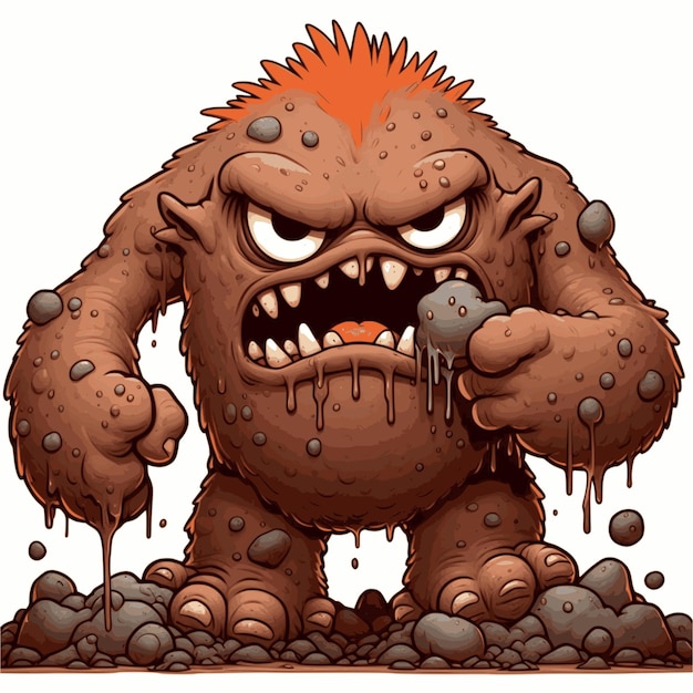 molten sand monster cartoon eating stone illustration