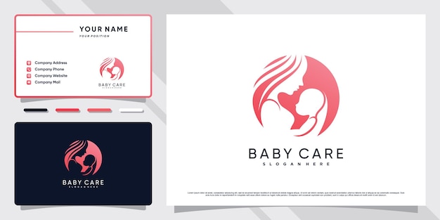 ユニークなコンセプトと名刺デザインプレミアムベクトルとママと赤ちゃんのケアのロゴ