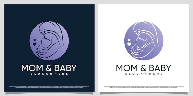 否定的なスペースの概念と創造的な要素を持つママと赤ちゃんのロゴ デザイン テンプレート