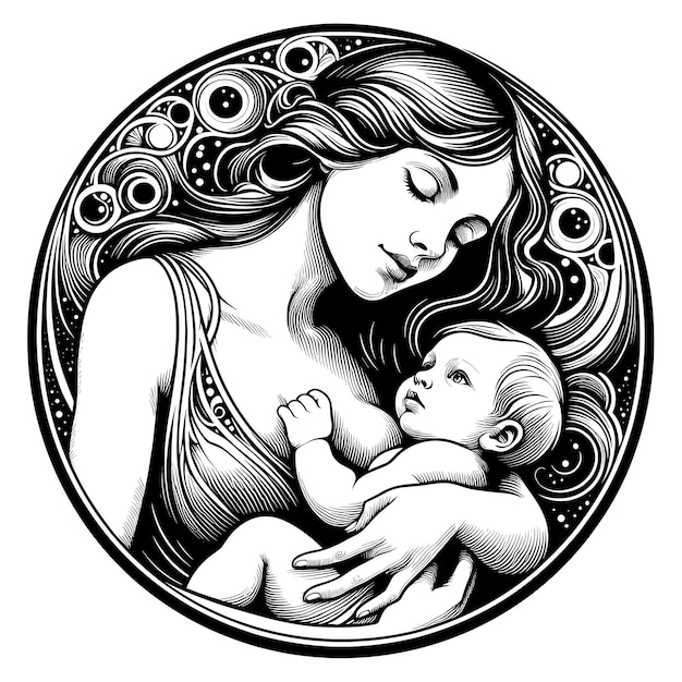 Vettore mamma e bambino art nouveau