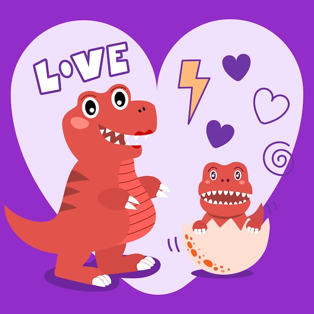 Mom and baby dinosaur with heart element.