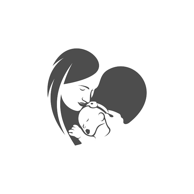 Mom and baby heart love logo vector template illustration symbol creative design