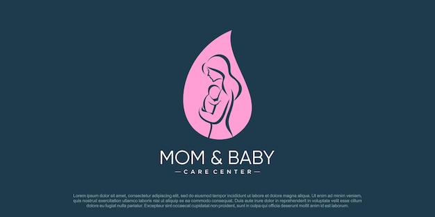 創造的なユニークなコンセプトを持つママと赤ちゃんのロゴ デザインのベクトル
