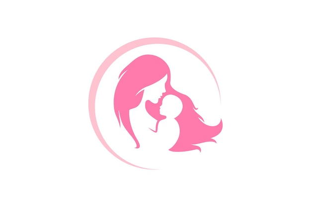 Vector mom and baby logo vector symbol. mom hugs her child logo template.