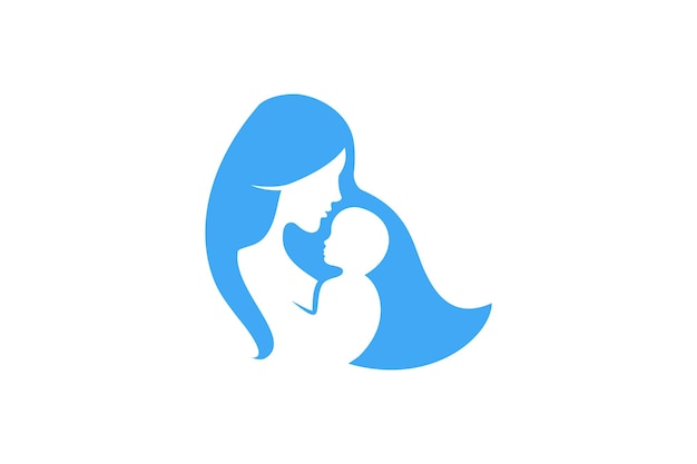 Mom and baby logo vector symbol. Mom hugs her child logo template.