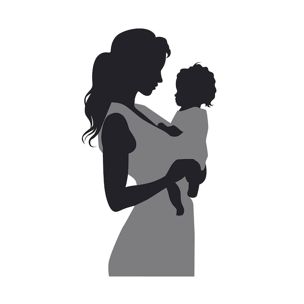 Mamma e bambino silhouette madre che tiene il suo bambino silhouette set vettoriale