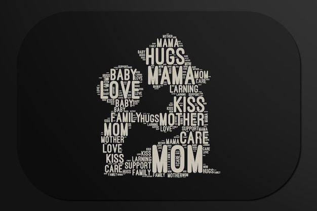Tshirt 및 기타 인쇄 항목에 대한 엄마와 아기 빈티지 단어 구름 어머니의 날 디자인