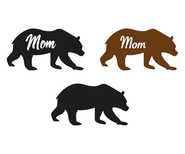 Mom Bear wild animal silhouettes in the white background isolated