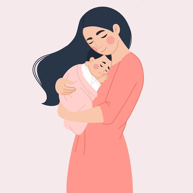 mom and child parenthood illustration flat design vector