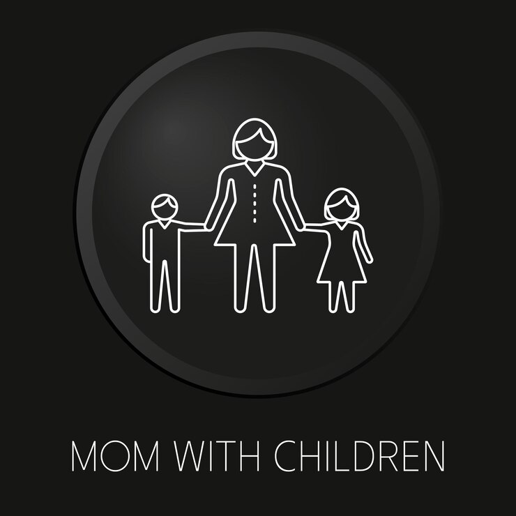 वेक्टर mom children minimal vector line icon on 3d button isolated on black background premium vector