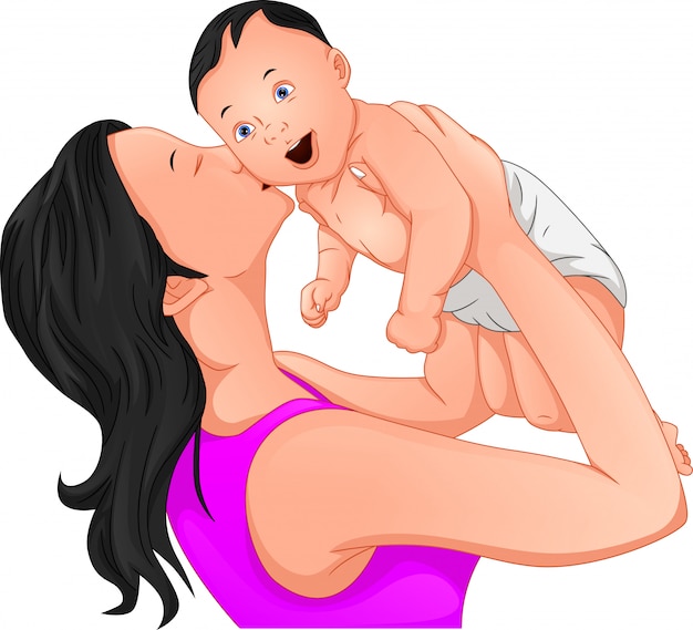 Vector mom and cute baby