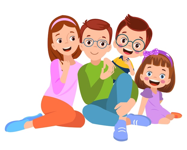 mom dad and cute kids happy family