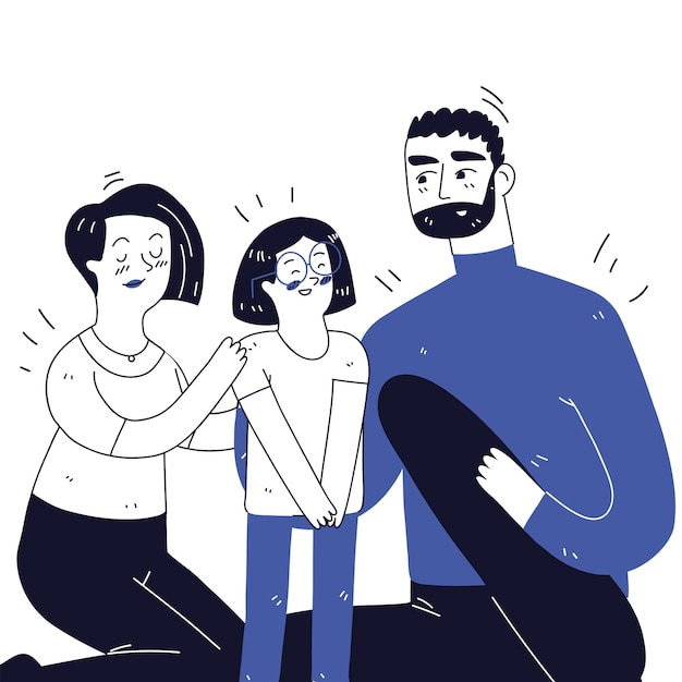 Mamma papà e figlia line art