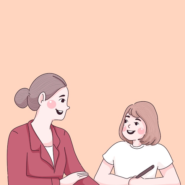 Mom and daughter do homework together cartoon .