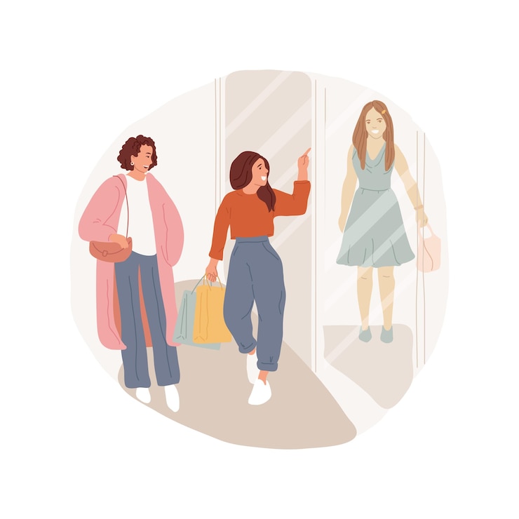 Vector mom and daughter shopping isolated cartoon vector illustration