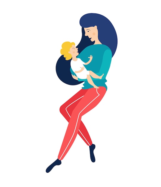 Mom holding a baby. Vector Illustration. Mother love