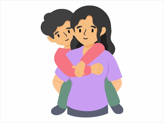 mom holding kid or people character illustration